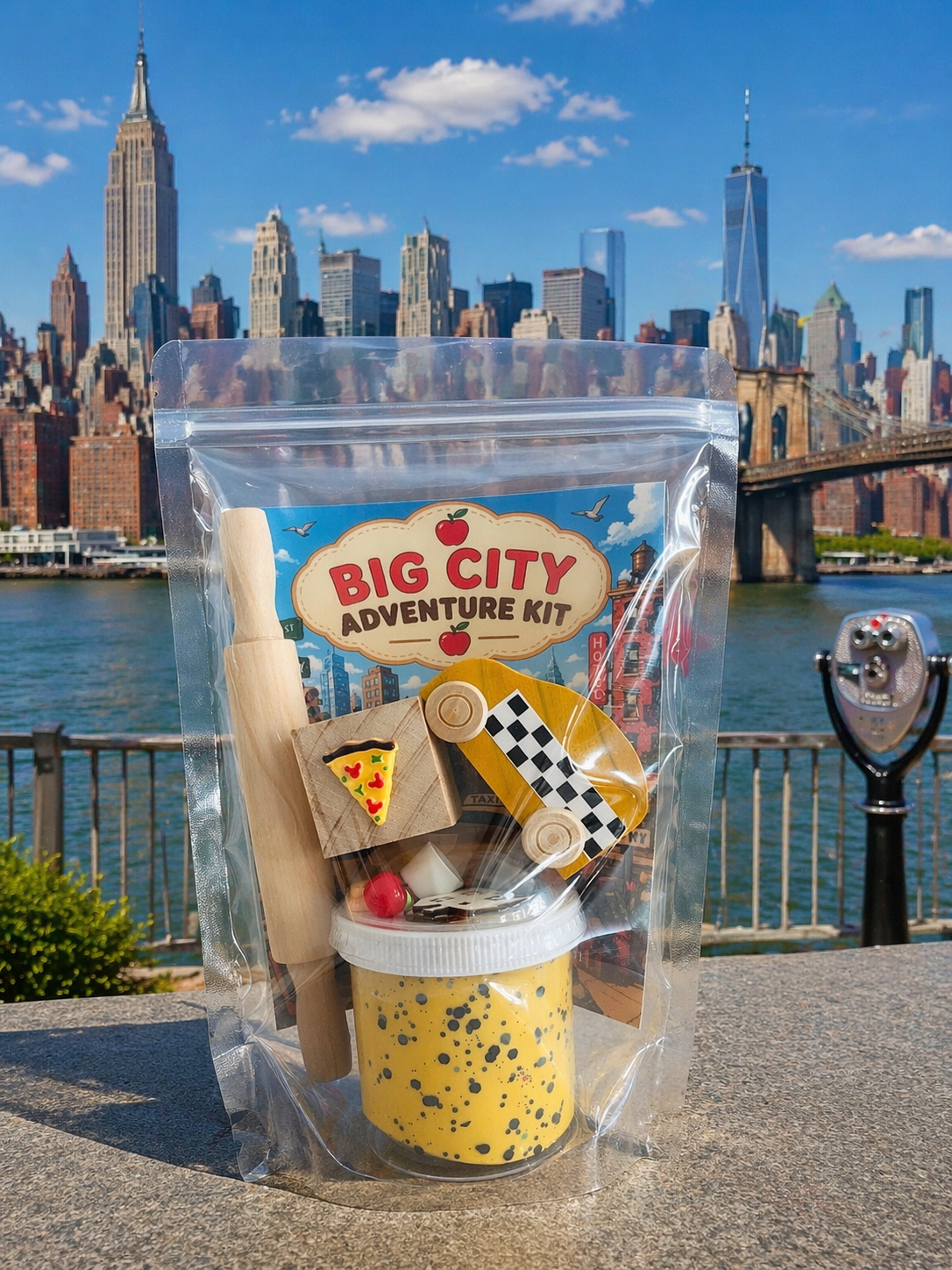 Big City Sensory Play Dough Kit | Kids City Play Kit | Popcorn Scented Dough with Taxi, Pizza Stamper & Pretend Play Set