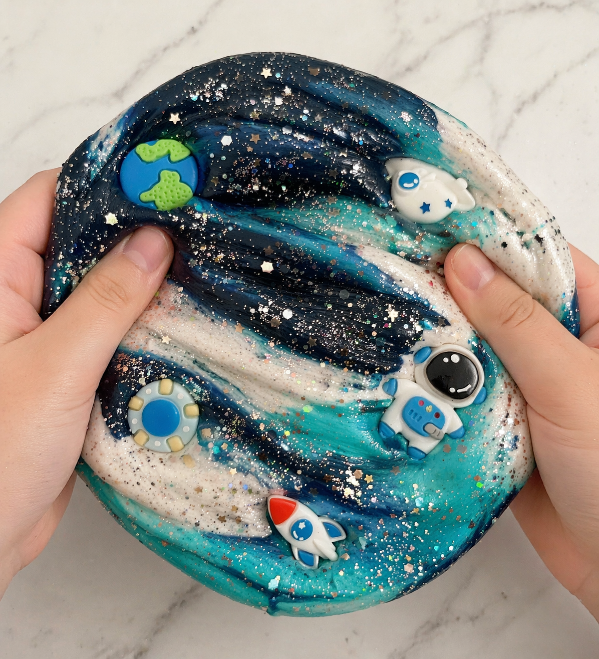 Galaxy Smash Dough | Blueberry Scented Play Dough | Space Sensory Kit | Astronaut & Rocket Toy | Kids Gift | 9 oz Dough