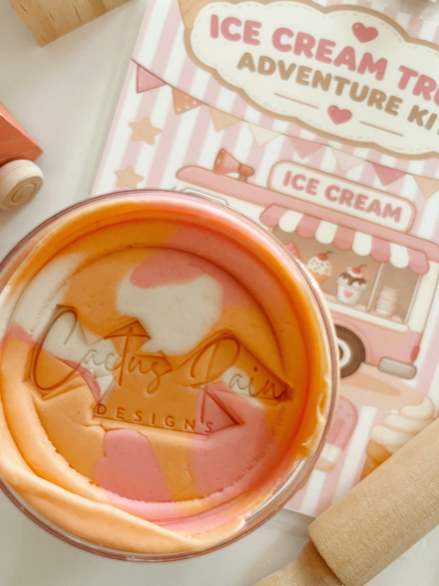 Ice Cream Truck Sensory Play Dough Kit | Kids Play Dough Kit | Orange Cream Dough with Wooden Ice Cream Truck, Rolling Pin & Pretend Play