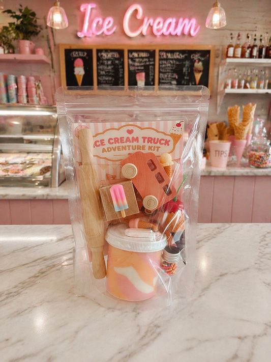 Ice Cream Truck Sensory Play Dough Kit | Kids Play Dough Kit | Orange Cream Dough with Wooden Ice Cream Truck, Rolling Pin & Pretend Play