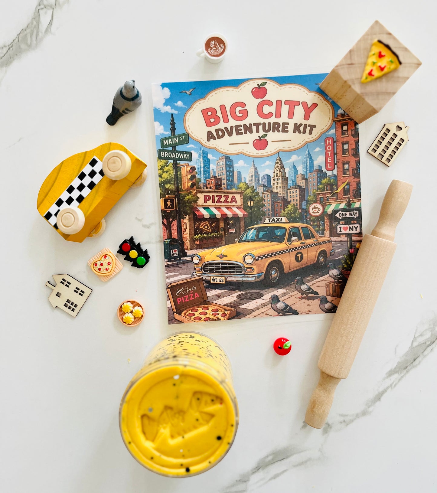 Big City Sensory Play Dough Kit | Kids City Play Kit | Popcorn Scented Dough with Taxi, Pizza Stamper & Pretend Play Set