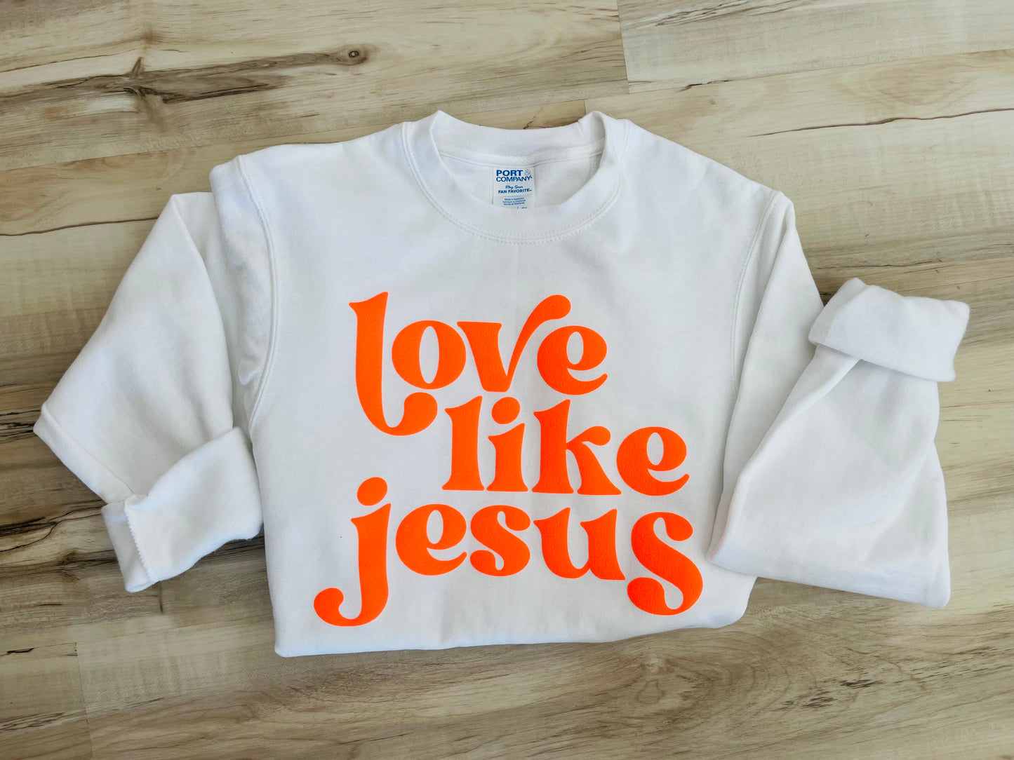Love Like Jesus Neon Orange Puff Vinyl Sweatshirt