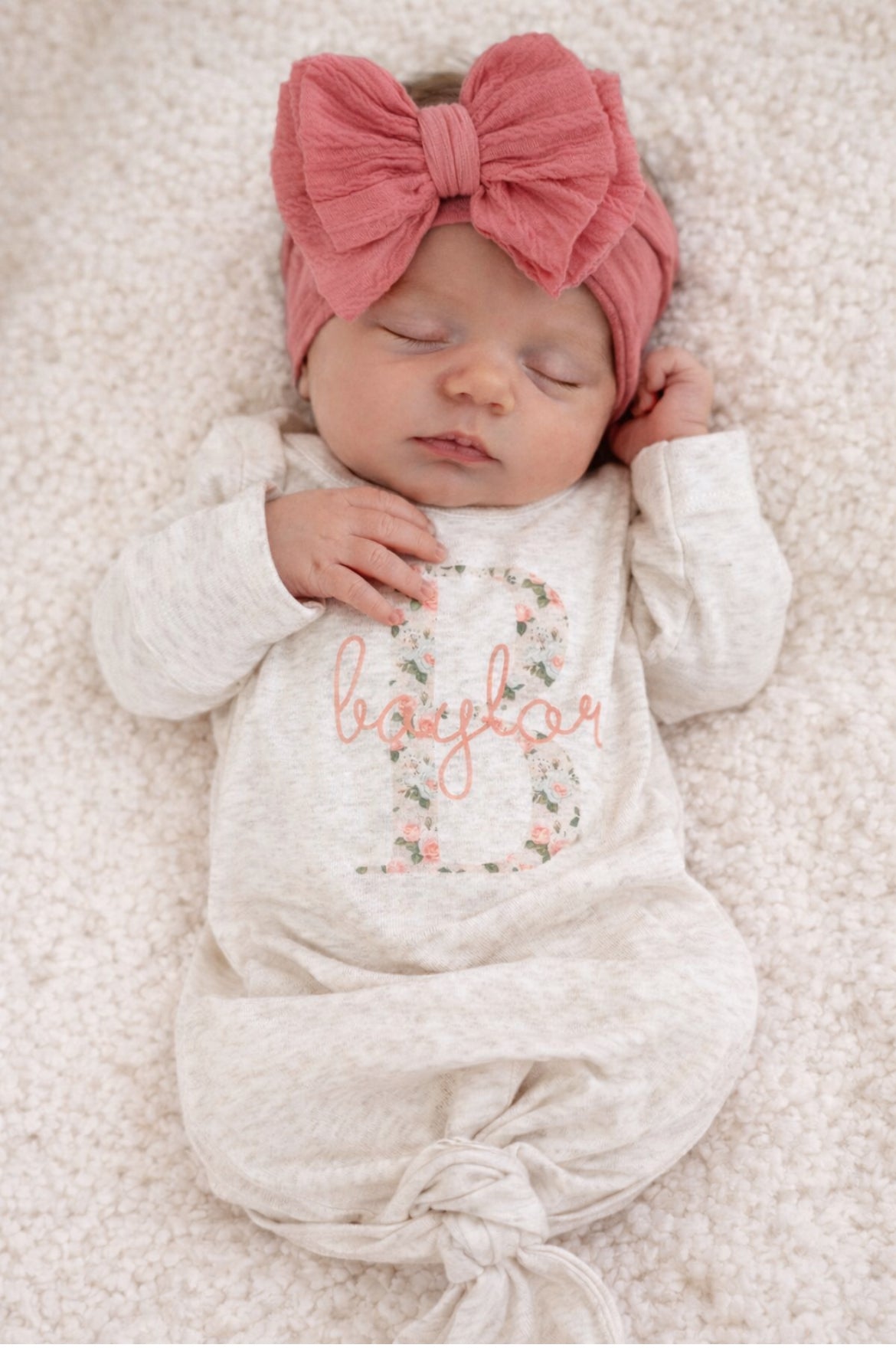 Personalized Knotted Baby Gown 0-3 months