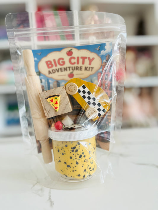 Big City Sensory Play Dough Kit | Kids City Play Kit | Popcorn Scented Dough with Taxi, Pizza Stamper & Pretend Play Set