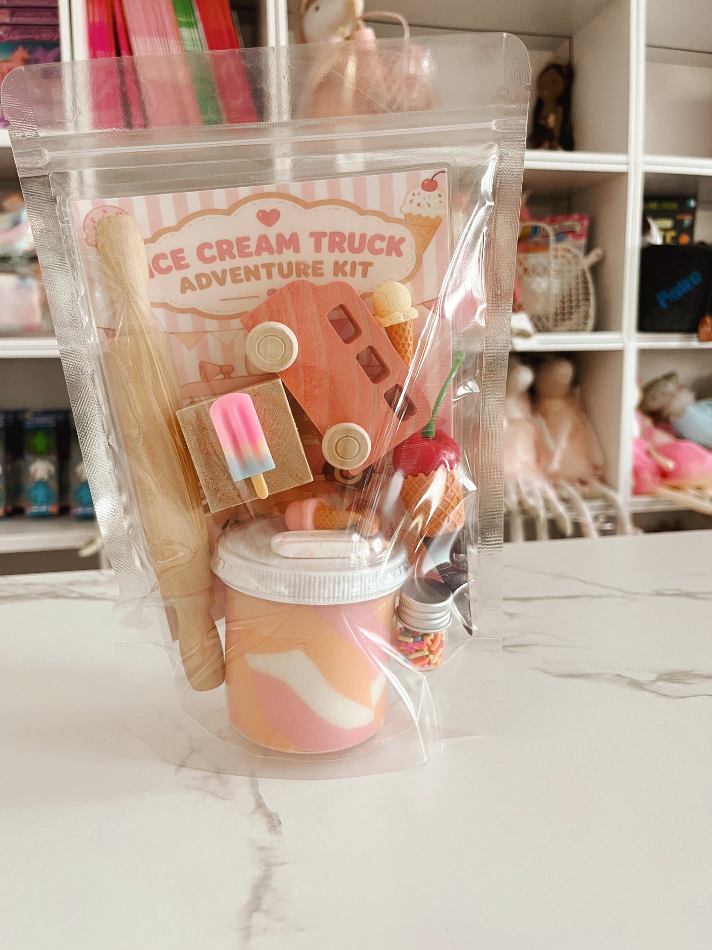 Ice Cream Truck Sensory Play Dough Kit | Kids Play Dough Kit | Orange Cream Dough with Wooden Ice Cream Truck, Rolling Pin & Pretend Play