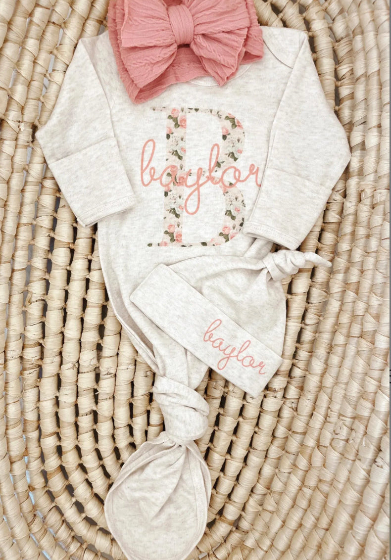 Personalized Knotted Baby Gown 0-3 months