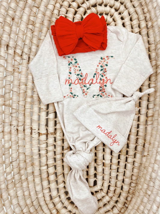 Personalized Knotted Baby Gown 0-3 months