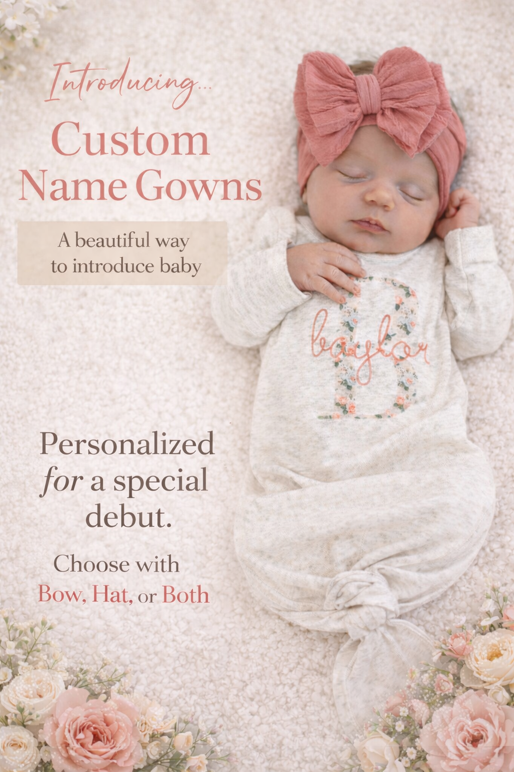 Personalized Knotted Baby Gown 0-3 months