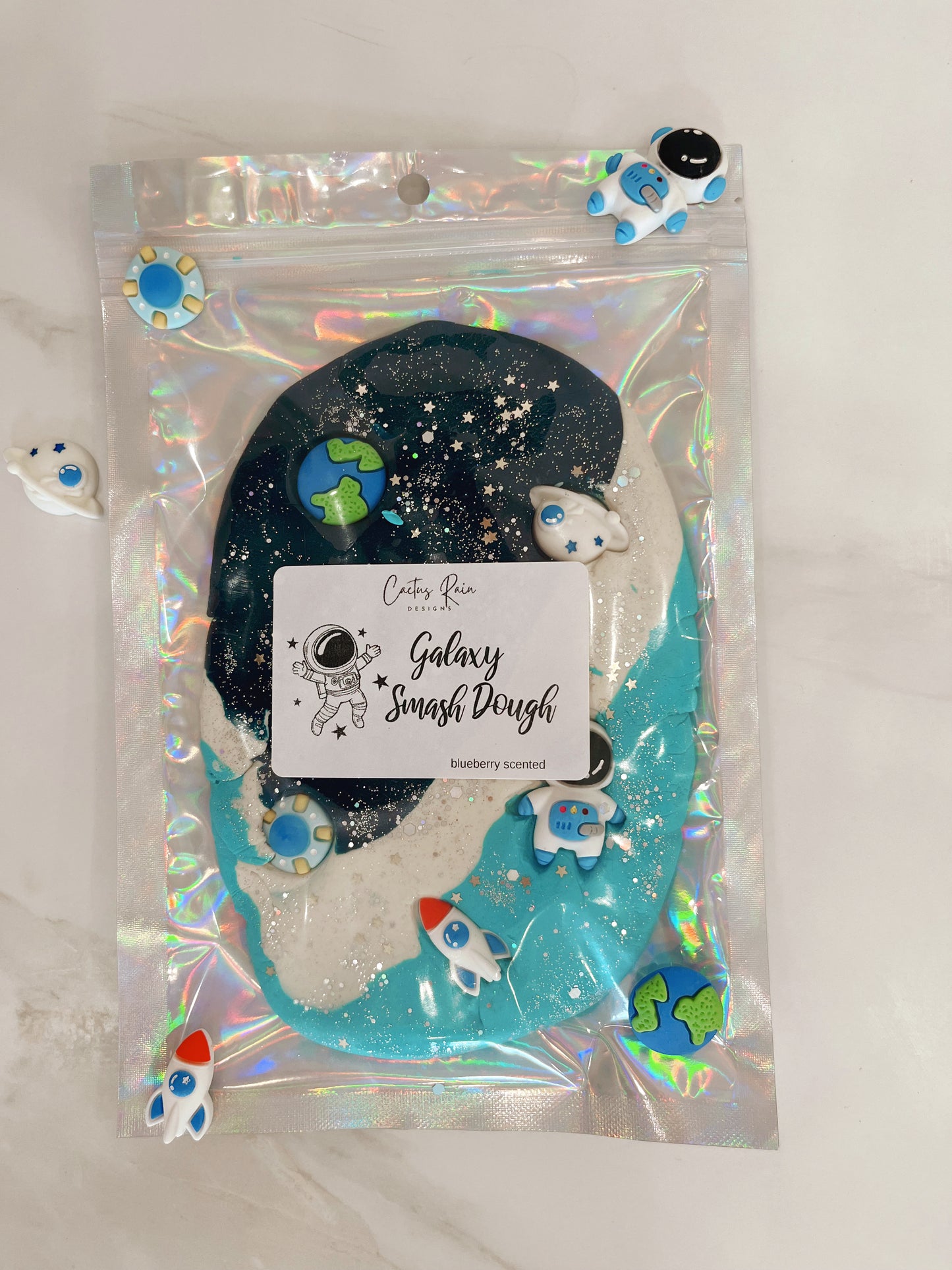 Galaxy Smash Dough | Blueberry Scented Play Dough | Space Sensory Kit | Astronaut & Rocket Toy | Kids Gift | 9 oz Dough