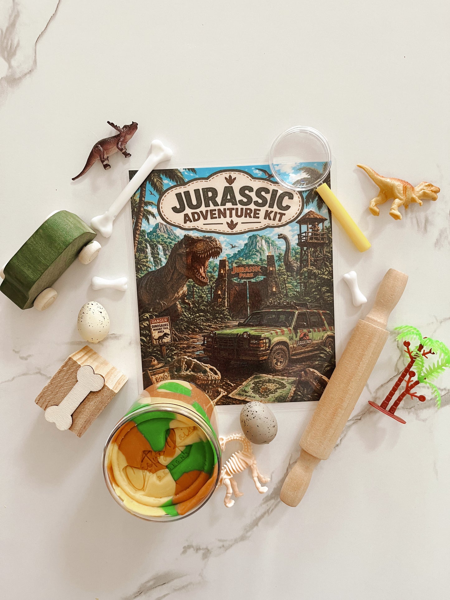 Jurassic Adventure Sensory Play Dough Kit | Dinosaur Play Kit for Kids | 8 oz Play Dough with Dino Toys| Screen-Free Fun